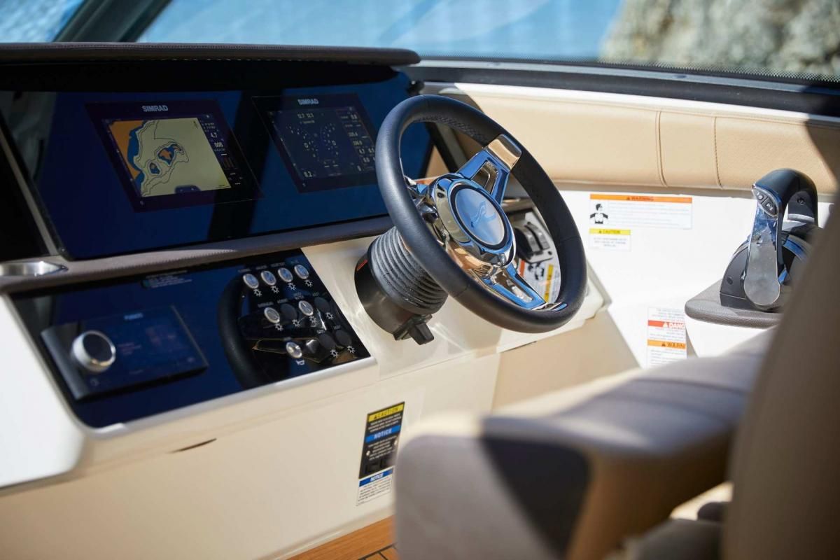 Joystick docking control at helm of Sea Ray 320