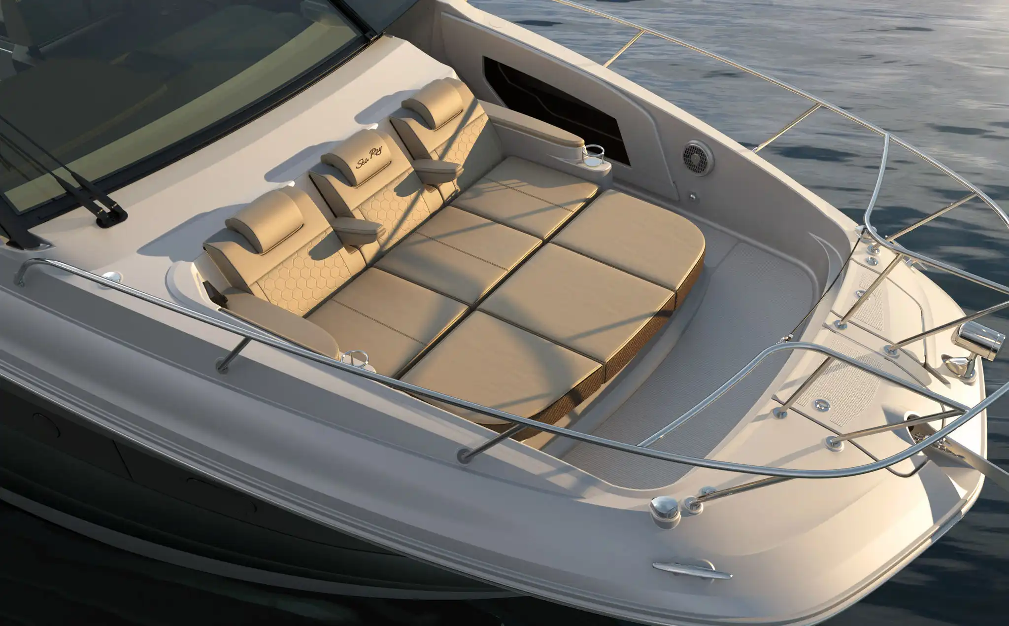 Sunken bow lounge deck on the Sea Ray 320 Sundancer Penelope in Ayia Napa