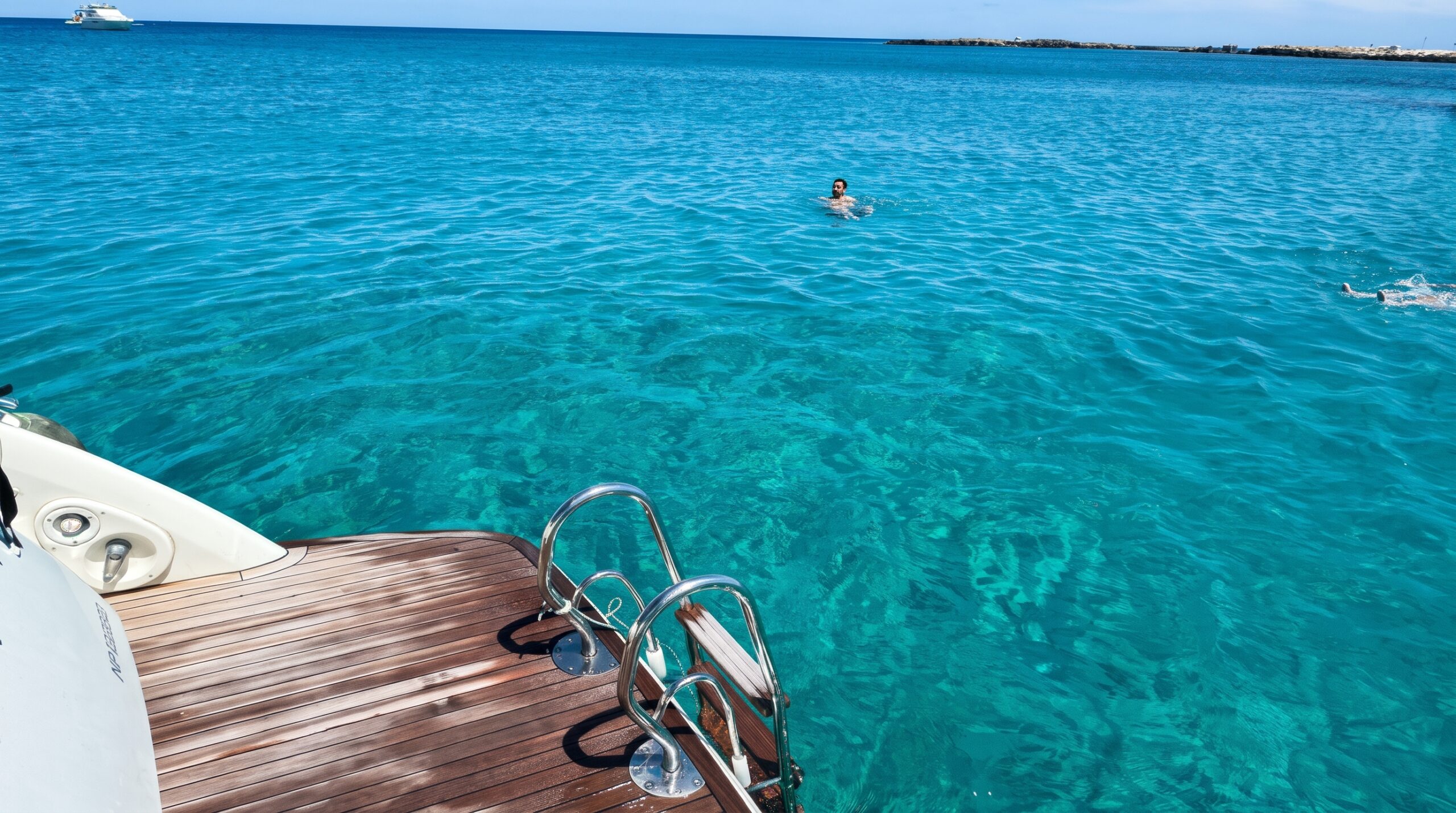 Azimut Atlantis 39 yacht Living Blu anchored in Blue Lagoon Cyprus